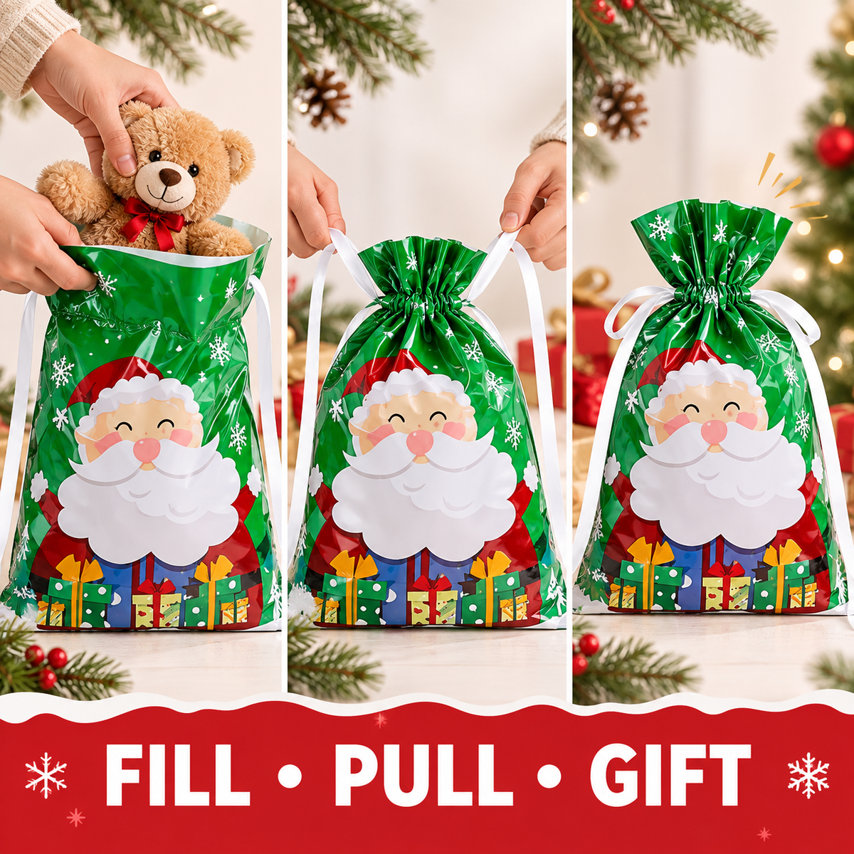 Festive Drawstring Gift Bags (32 Pack)