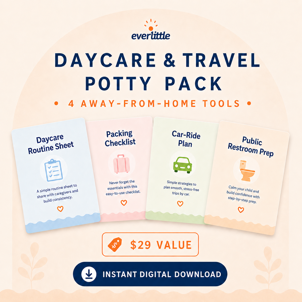 Everlittle Daycare and Travel Potty Pack with four digital away-from-home tools
