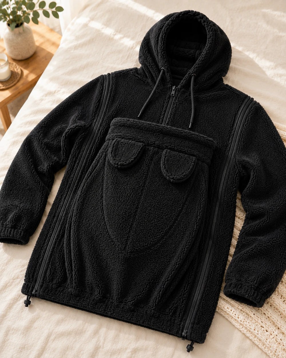 Black Everlittle SnuggleNest babywearing fleece hoodie product view