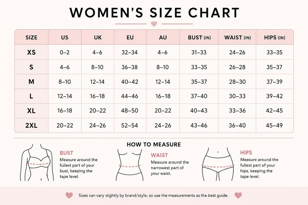 Everlittle SnuggleNest women's size chart and measurement guide