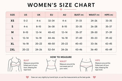 Everlittle SnuggleNest women's size chart and measurement guide