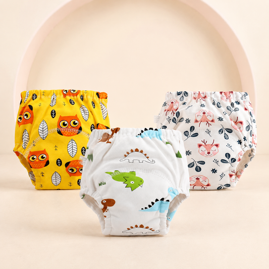 Little Learner Potty Training Pants in owl, dinosaur, and fawn prints